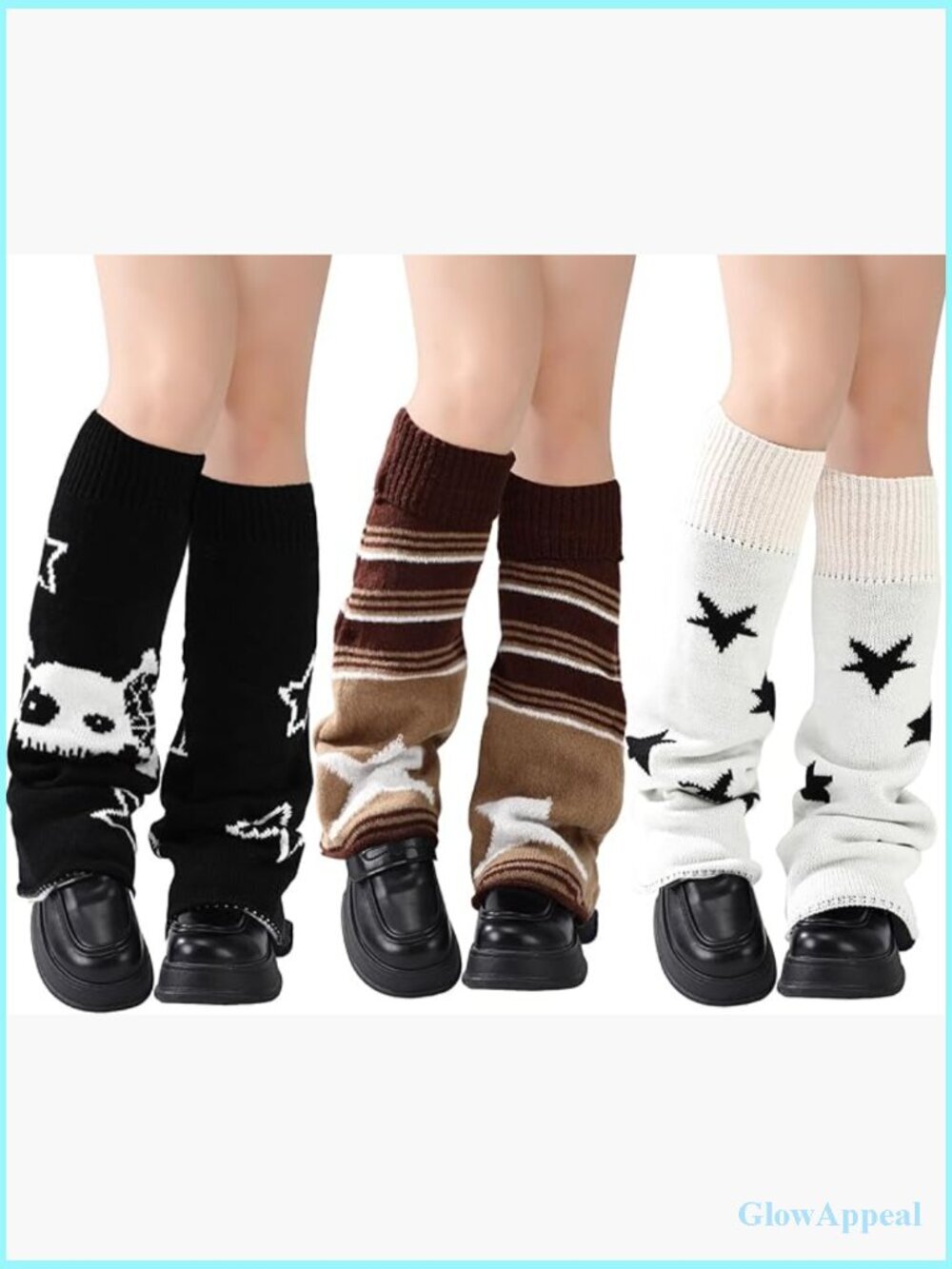3/6 Pairs Leg Warmers for Women, Skull Star Knitted Flared Sleeves Y2K Punk